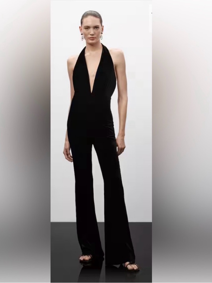 Jen Cabello X Mango Halter-Neck Velvet Jumpsuit